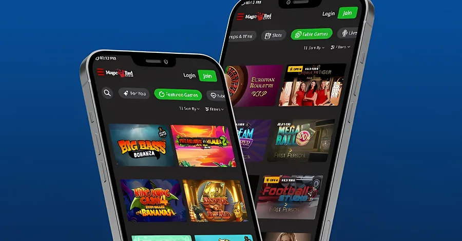 Magic Red Casino running on two phones