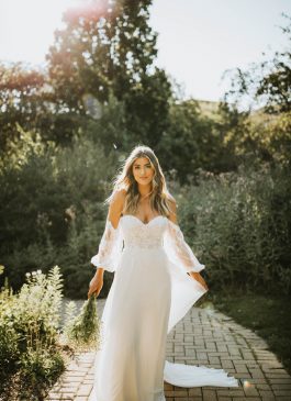 This designer fit-and-flare strapless wedding dress from Stella