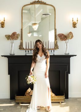 Glamorous Column Sheath Wedding Dress with Plunging Neckline